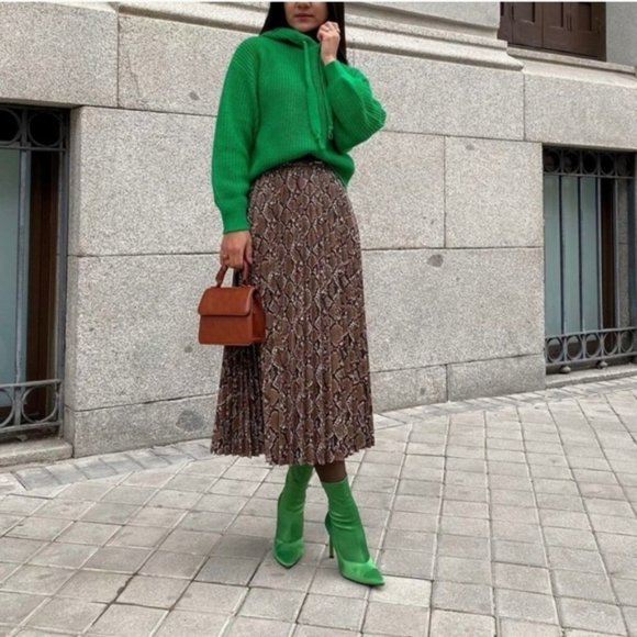 Zara Faux Leather Pleated Snakeskin Skirt Sz XS, M NWT - Picture 11 of 16